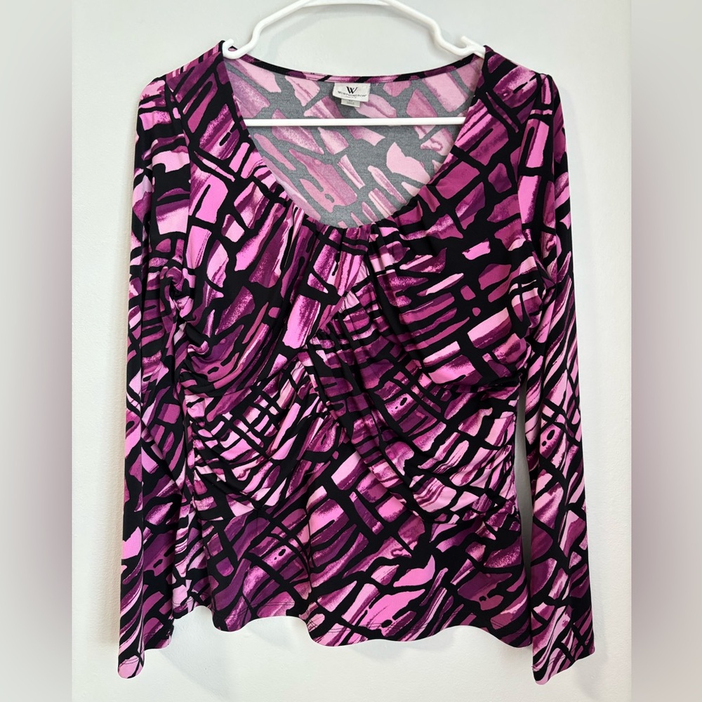 Purple & Black Geometric Worthington Stretch Long Sleeve Top